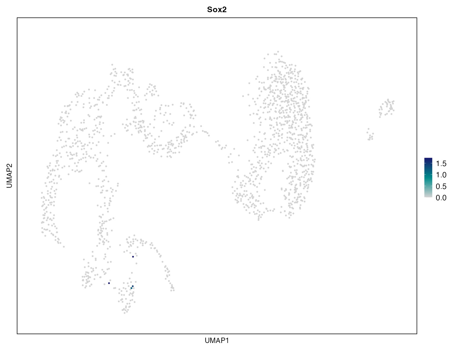 UMAP expression plot of SOX2 